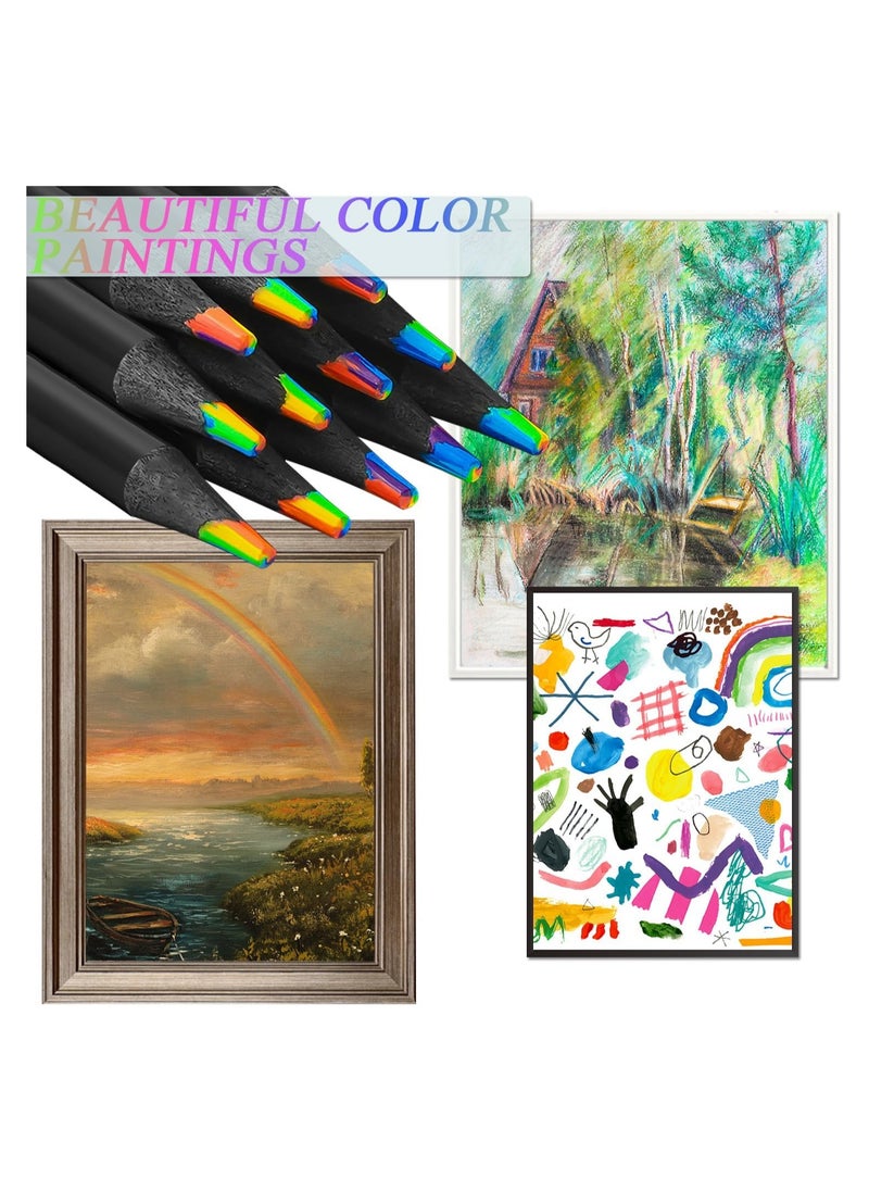 12Pcs 7 In 1 Black Wooden Rainbow Pencils Set Sketch Pre Sharpened Multicolored Pencils For Kids Multicolored Pencils For Art Drawing For Students With Classroom School