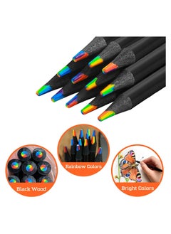 RATSAW 12Pcs 7 In 1 Black Wooden Rainbow Pencils Set Sketch Pre Sharpened Multicolored Pencils For Kids Multicolored Pencils For Art Drawing For Students With Classroom School  - Image 4