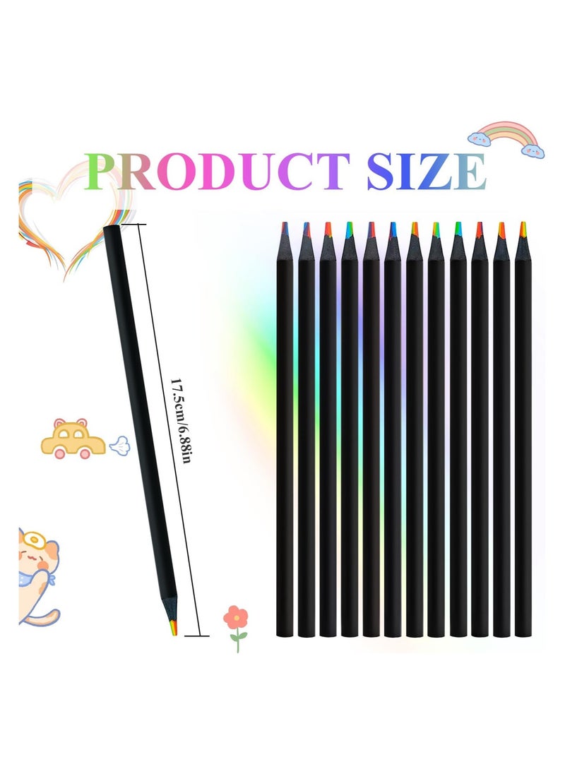 12Pcs 7 In 1 Black Wooden Rainbow Pencils Set Sketch Pre Sharpened Multicolored Pencils For Kids Multicolored Pencils For Art Drawing For Students With Classroom School