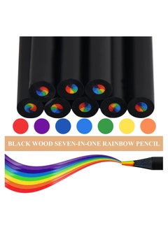 RATSAW 12Pcs 7 In 1 Black Wooden Rainbow Pencils Set Sketch Pre Sharpened Multicolored Pencils For Kids Multicolored Pencils For Art Drawing For Students With Classroom School  - Image 3