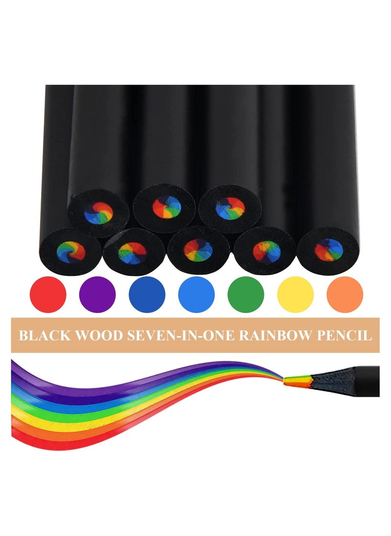 12Pcs 7 In 1 Black Wooden Rainbow Pencils Set Sketch Pre Sharpened Multicolored Pencils For Kids Multicolored Pencils For Art Drawing For Students With Classroom School