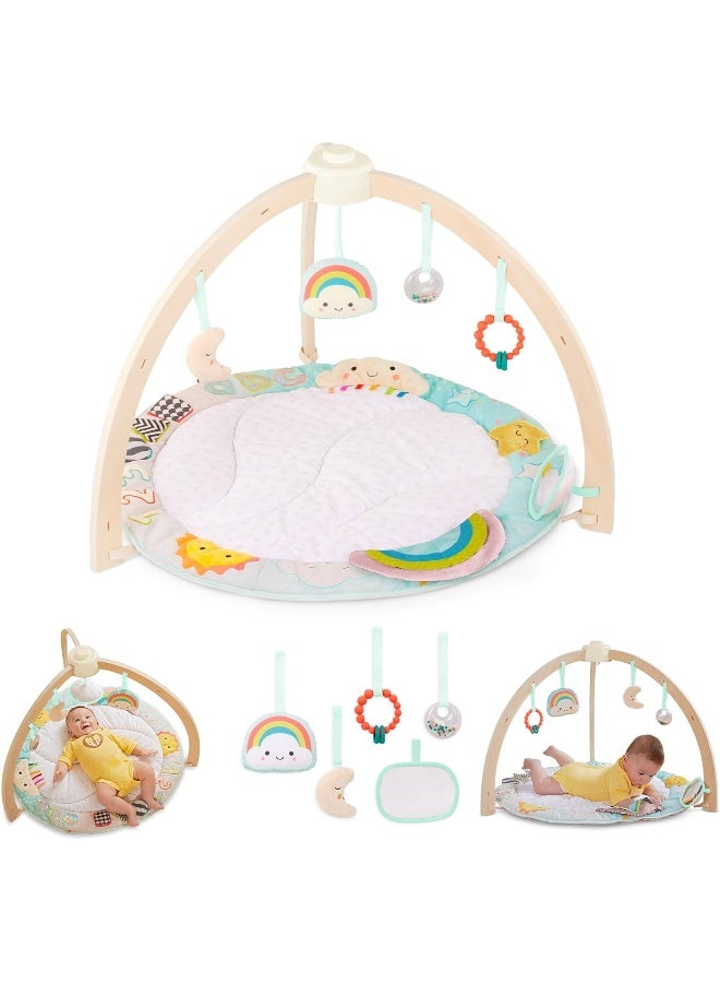 B. toys â€“ Wooden Baby Gym & Soft Play Mat with 5 Hanging Sensory Toys for Newborns â€“ Sunrise to Sunset Design â€“ Tummy Time & Motor Skills â€“ for Babies 0+ Months - Image 1