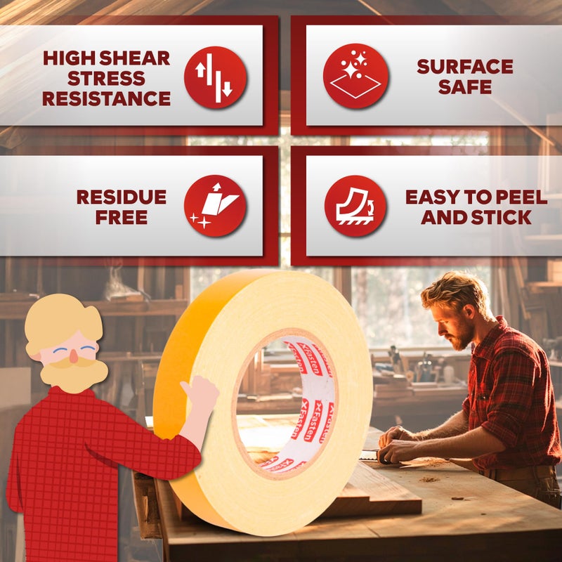 XFasten Double Sided Woodworking Tape 1 Inch x 108 Feet (3-Pack), Residue-Free, Removable Double Sided Woodworking Masking Tape for Wood Template, Mounting Boards MDF Edge Banding, Routing, Anchoring - Image 3