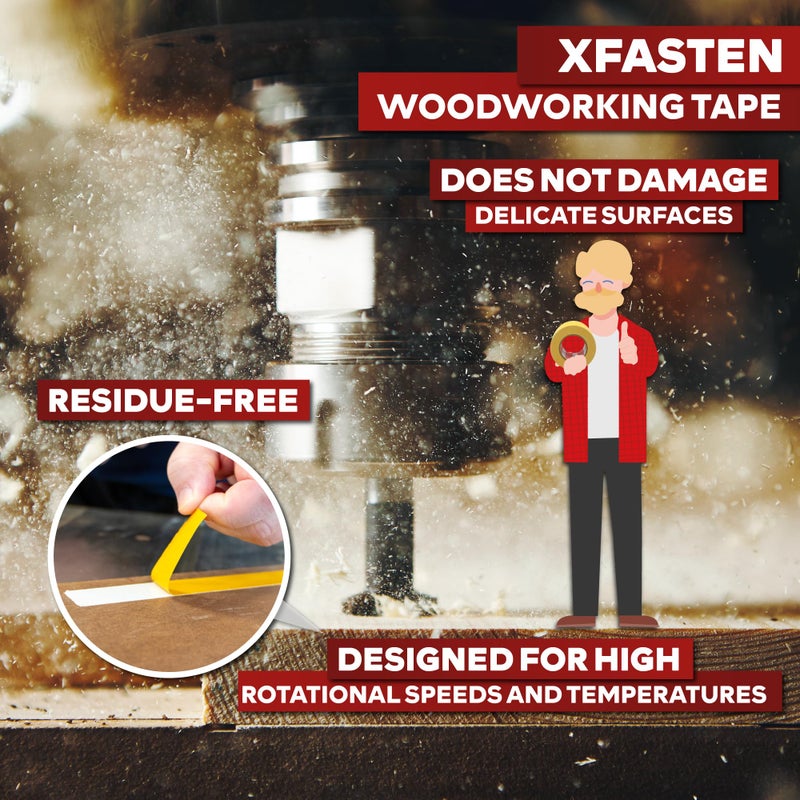 XFasten Double Sided Woodworking Tape 1 Inch x 108 Feet (3-Pack), Residue-Free, Removable Double Sided Woodworking Masking Tape for Wood Template, Mounting Boards MDF Edge Banding, Routing, Anchoring - Image 2