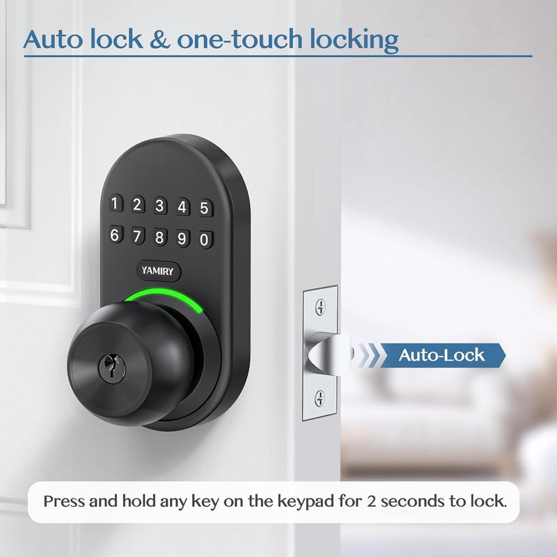 Yamiry Keypad Smart Door Knob Lock, Keyless Entry Digital Lock with Handle, Electronic Code Knob for Front Door, Easy Installation - Image 3