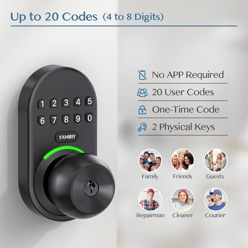 Yamiry Keypad Smart Door Knob Lock, Keyless Entry Digital Lock with Handle, Electronic Code Knob for Front Door, Easy Installation - Image 2
