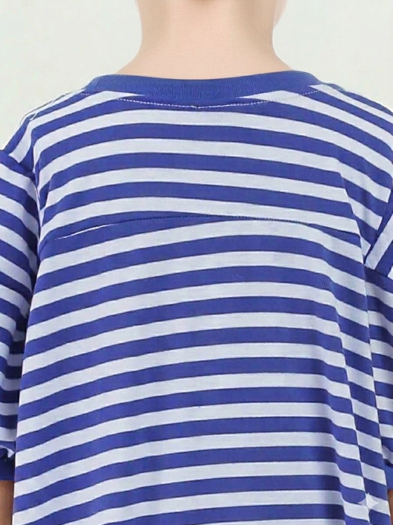 Globus Girls Blue Striped Round Neck Straight Hem Sheath Mini Dress - Image 5