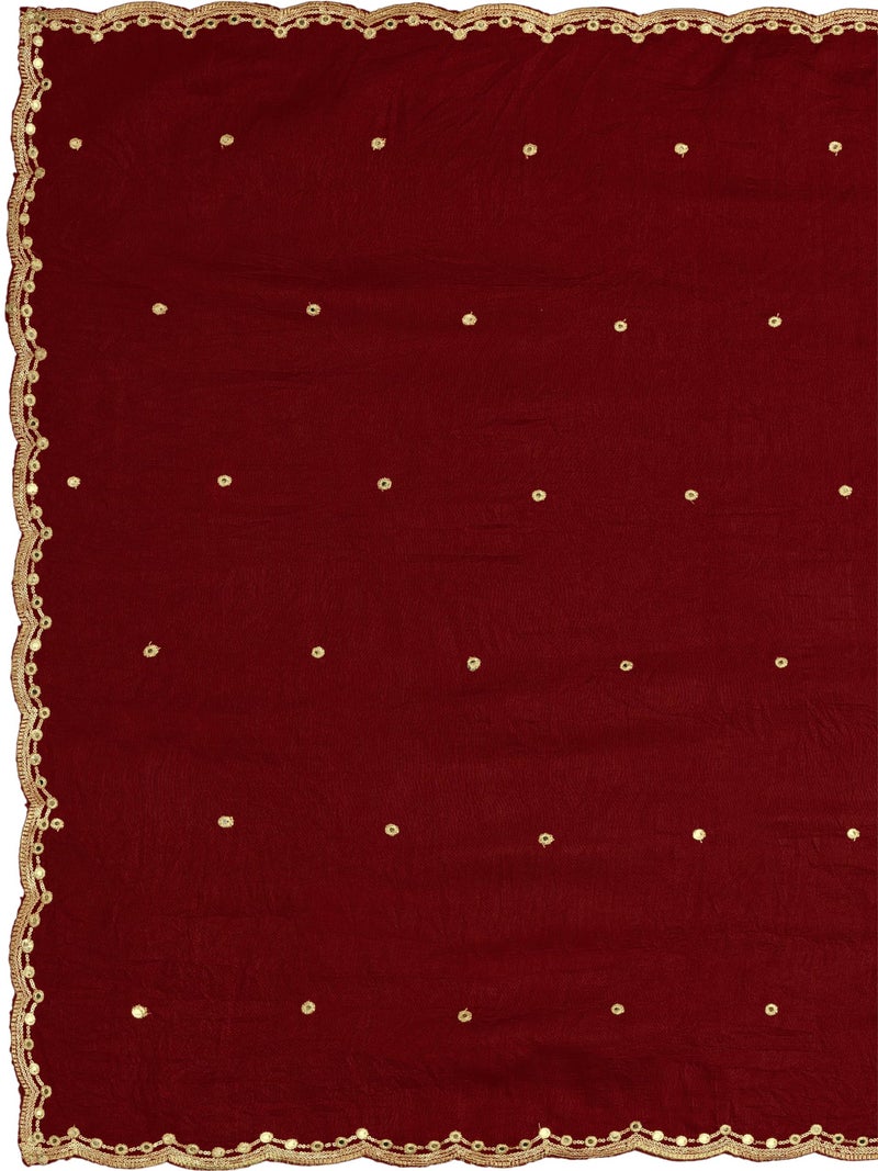 KEMZA Vintage Dupatta Vichitra Silk Embroidered Mirror Work Floral Butti Design with Embroidered Border for Women (Maroon, Free Size) - Image 5
