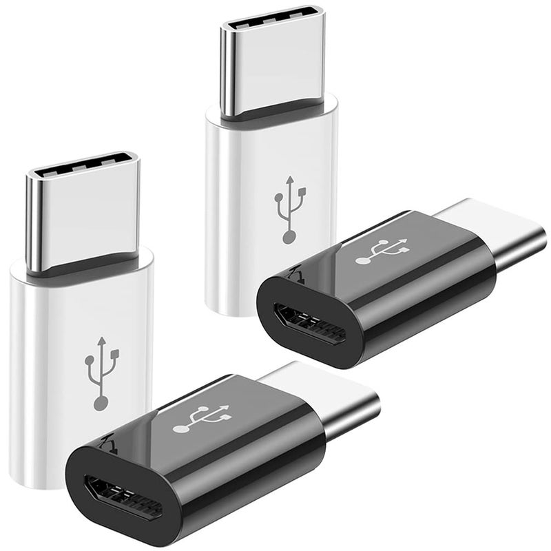 Mepsies Adapter Micro USB to USB C (4 Pack), Micro-USB Female to USB-C Male OTG Adapter Compatible with Samsung Galaxy, LG, Huawei, Type-C Phones, Tablets and More (2 Black and 2 White) - Image 1