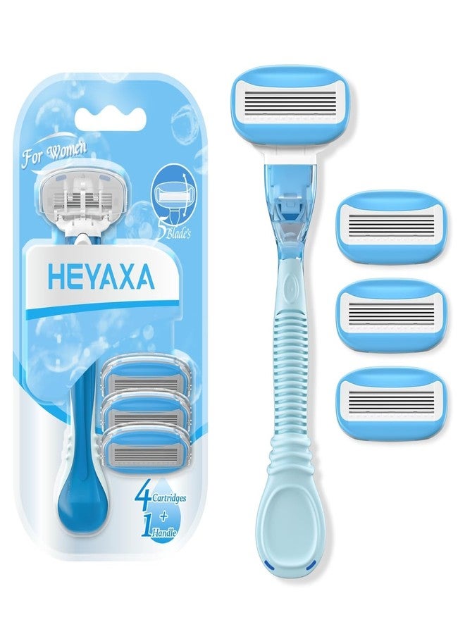 HEYAXA Razors for Women with 4 Razor Refills and 1 Non-Slip Handle, Womens Razors for Shaving with Organic Lubricating Strip, Disposable Razor with 5 Blades - Image 1
