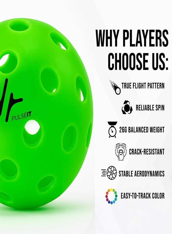 PulseITRally Outdoor Pickleball Balls Set of 6 | 40 Precision Holes, Stable True Flight & Consistent Bounce | Durable High Visibility Pickle Balls for Training, Practice & Competition | Green - Image 2