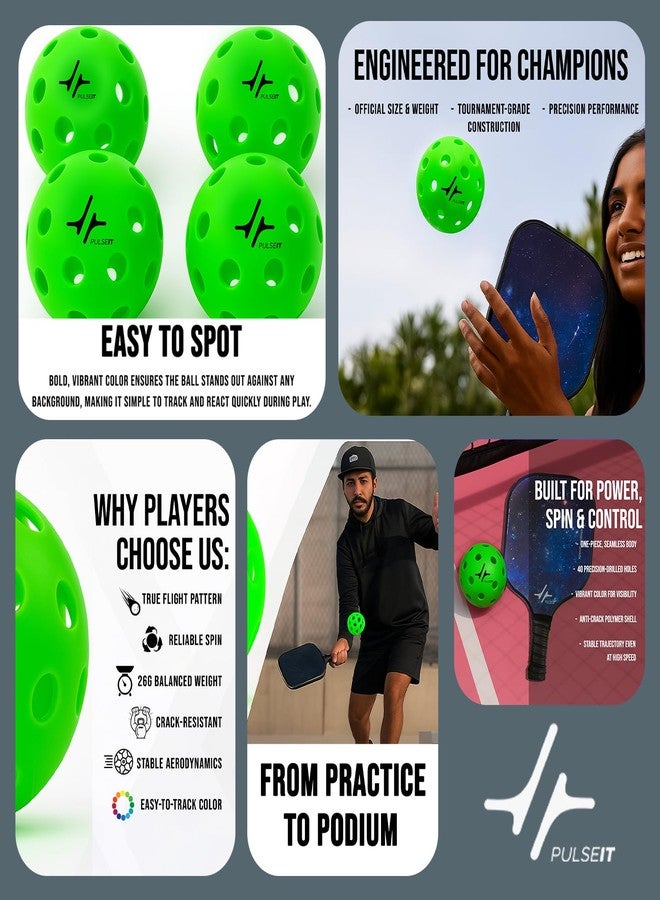 PulseITRally Outdoor Pickleball Balls Set of 6 | 40 Precision Holes, Stable True Flight & Consistent Bounce | Durable High Visibility Pickle Balls for Training, Practice & Competition | Green - Image 1