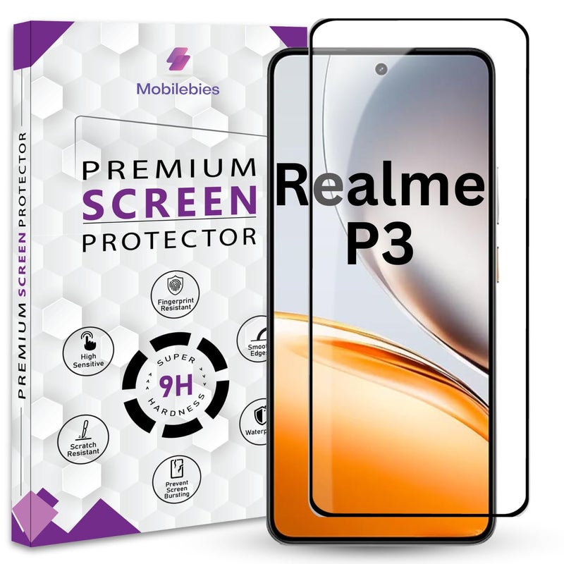 Mobilebies حماية شاشة زجاجية مقواة متميزة لهاتف Realme P3 5G (6.67 بوصة، عبوة من 1) | تغطية من الحافة إلى الحافة مع مجموعة سهلة للتثبيت - Image 1