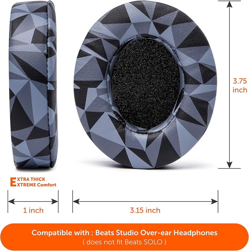 WC وسائد Wicked Cushions البديلة لسماعات Beats Studio 2 و 3 (B0501، B0500) سلكية ولاسلكية | لا تناسب Beats Solo | جلد PU أنعم، رغوة معززة وغراء أقوى | رمادي جغرافي - Image 5