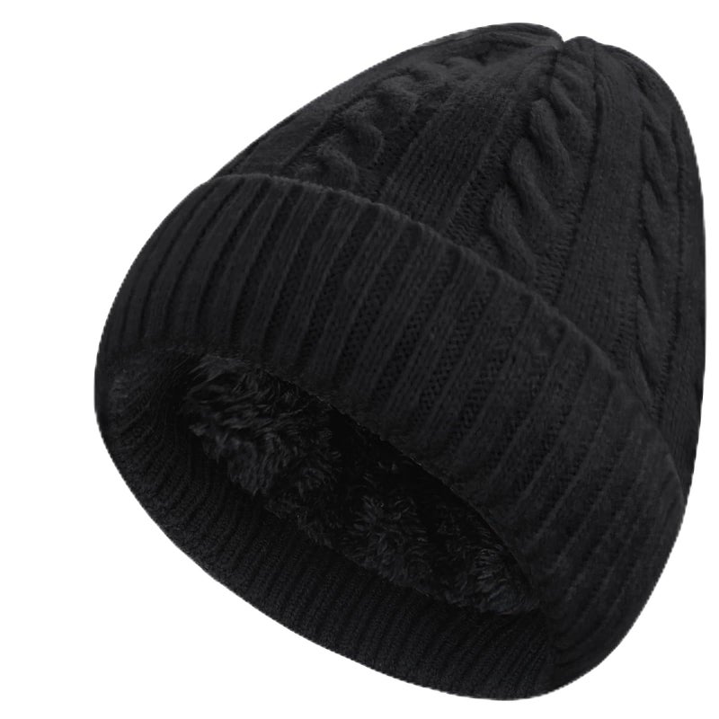 Beurlike Winter Beanie Hats for Women Fleece Lined Warm Thick Soft Stretch Knit Cap for Cold Weather(Black) - Image 1