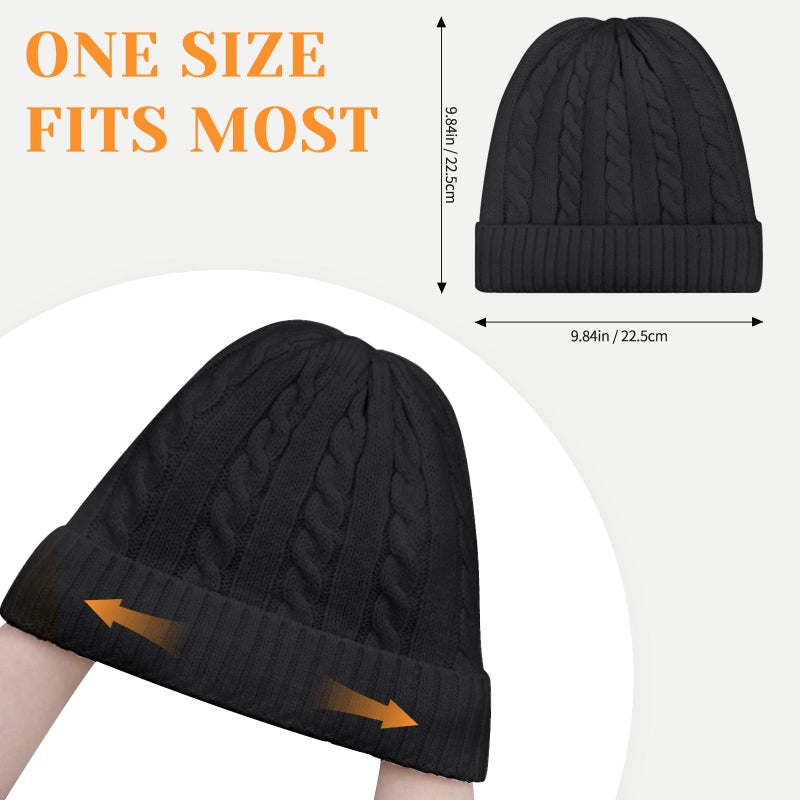 Beurlike Winter Beanie Hats for Women Fleece Lined Warm Thick Soft Stretch Knit Cap for Cold Weather(Black) - Image 2