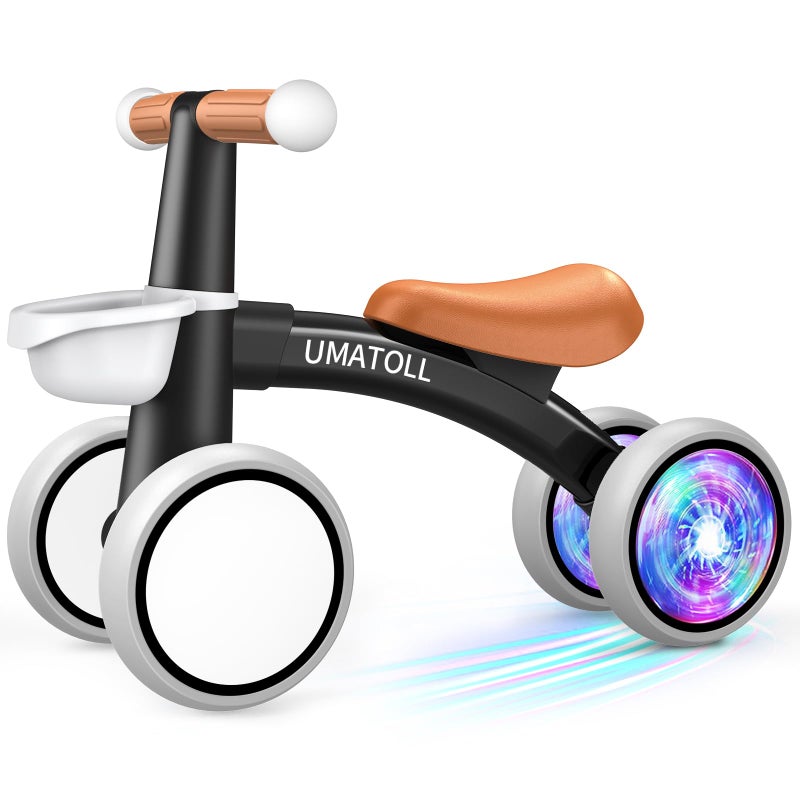Umatoll Colorful Lighting Baby Balance Bike Toys for 1 Year Old Boys Gifts, Adjustable Seat Baby Walker, One Year Old Boy Birthday Gifts, 12-24 Months Toddler First Ride on Toys with Removable Basket - Image 1