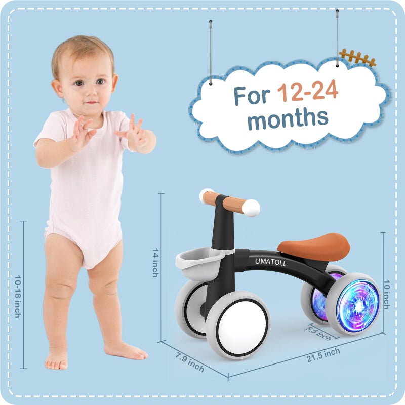Umatoll Colorful Lighting Baby Balance Bike Toys for 1 Year Old Boys Gifts, Adjustable Seat Baby Walker, One Year Old Boy Birthday Gifts, 12-24 Months Toddler First Ride on Toys with Removable Basket - Image 5