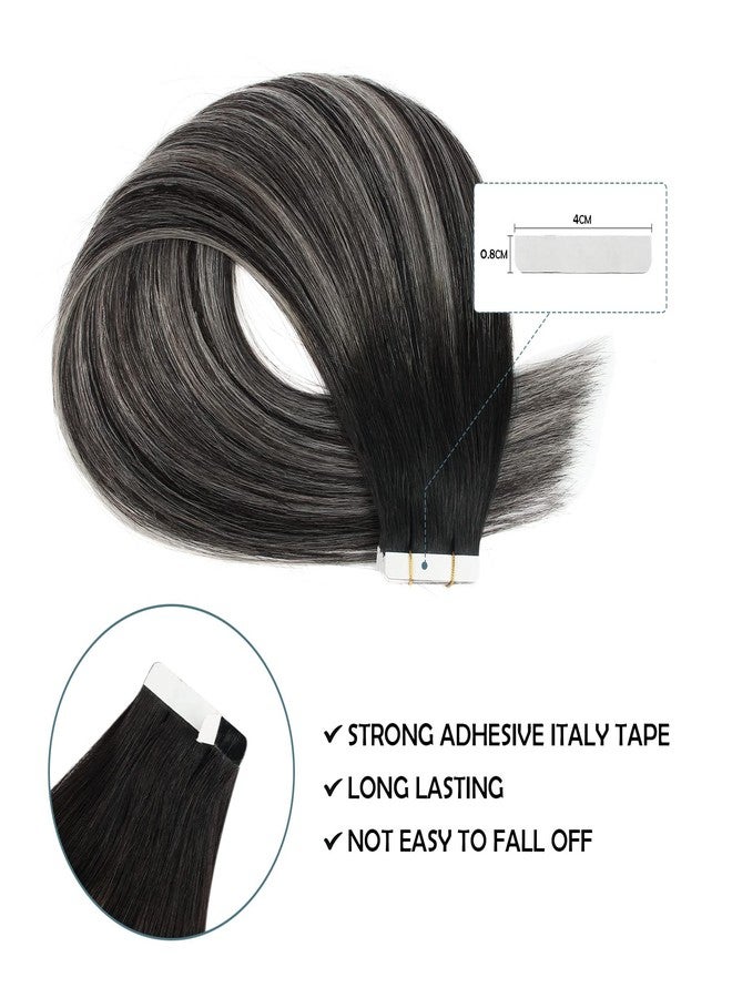 Sassina 20 Inch Human Hair Tape in Extensions Ombre Tape in Hair Extensions Human Hair Invisible Tape in Hair Extensions Human Real Hair 50g Natural Black to Silver Balayage 20 Pcs, #1B/silver/1B - Image 3