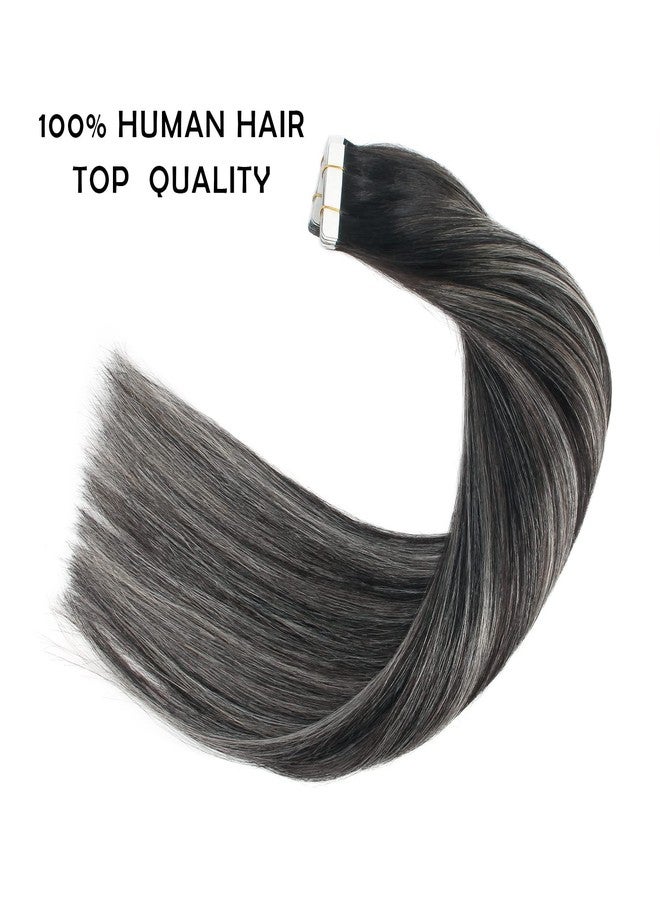 Sassina 20 Inch Human Hair Tape in Extensions Ombre Tape in Hair Extensions Human Hair Invisible Tape in Hair Extensions Human Real Hair 50g Natural Black to Silver Balayage 20 Pcs, #1B/silver/1B - Image 2