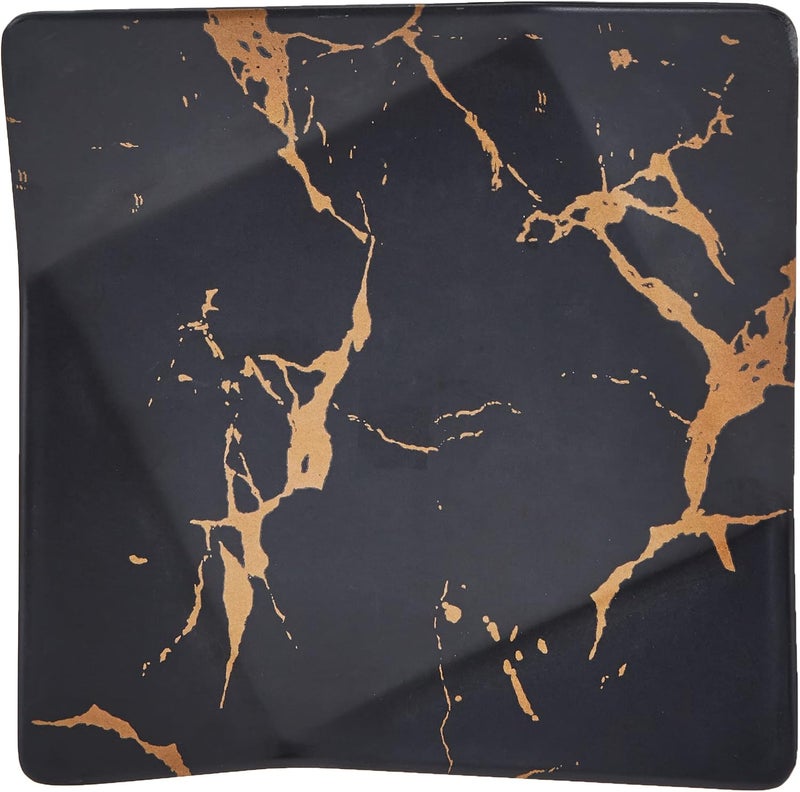 Servewell Melamine 6.5" Square Plate with Gold Crack Design - Image 1