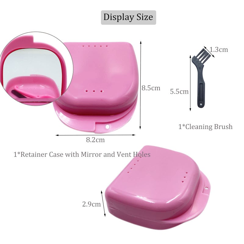 HRASY Oral Care Disassembly Kit/7pcs Including 1 Retainer Case With Mirror and Vent Holes | 1 Aligner Remover Tool | 4 Elastic Rubber Bands Placers | 1 Cleaning Brush (Pink) - Image 2