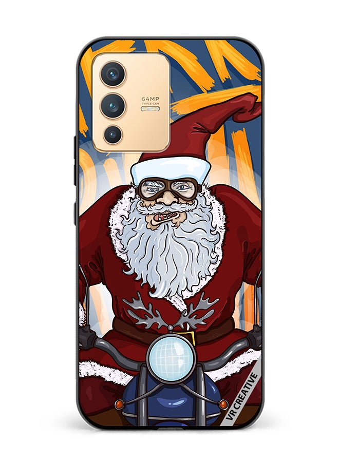 VR CREATIVE Protective Case Cover For Vivo V23 5G Cartoon Christmas Postcard Santa Claus On Motorcycle Design Multicolour - Image 1