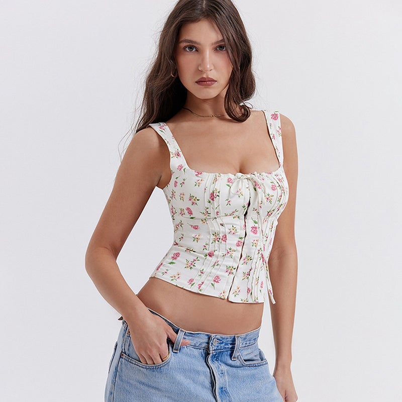 New Style Printed Camisole Women'S Pure Desire Backless Short Navel-Baring Girl Tops Women'S Summer Clothing - Image 3