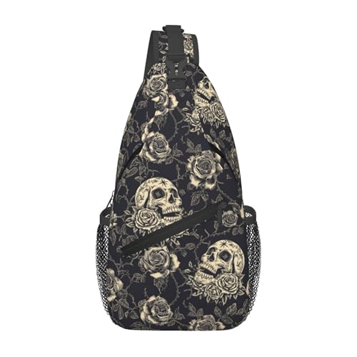 bassyil Skull Rose Sling Bag Crossbody Travel Hiking Chest Backpack Shoulder Daypack for Women Men - Image 1