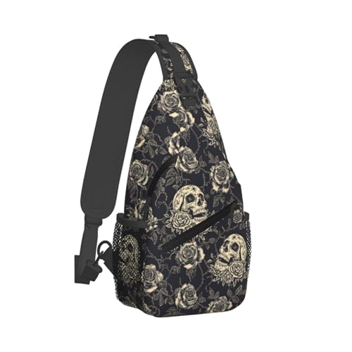 bassyil Skull Rose Sling Bag Crossbody Travel Hiking Chest Backpack Shoulder Daypack for Women Men - Image 3