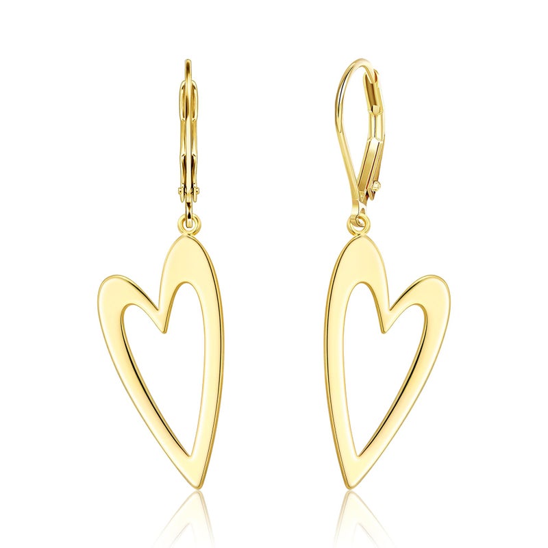 ALEXCRAFT 14K Gold Plated Heart Dangle Earrings for Women, ALEXCRAFT Heart Gold Dangling Drop Earring Leverback Polished Hearts Shaped Dangly Minimalist Earing of Valentine - Image 1