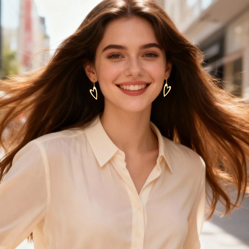 ALEXCRAFT 14K Gold Plated Heart Dangle Earrings for Women, ALEXCRAFT Heart Gold Dangling Drop Earring Leverback Polished Hearts Shaped Dangly Minimalist Earing of Valentine - Image 4
