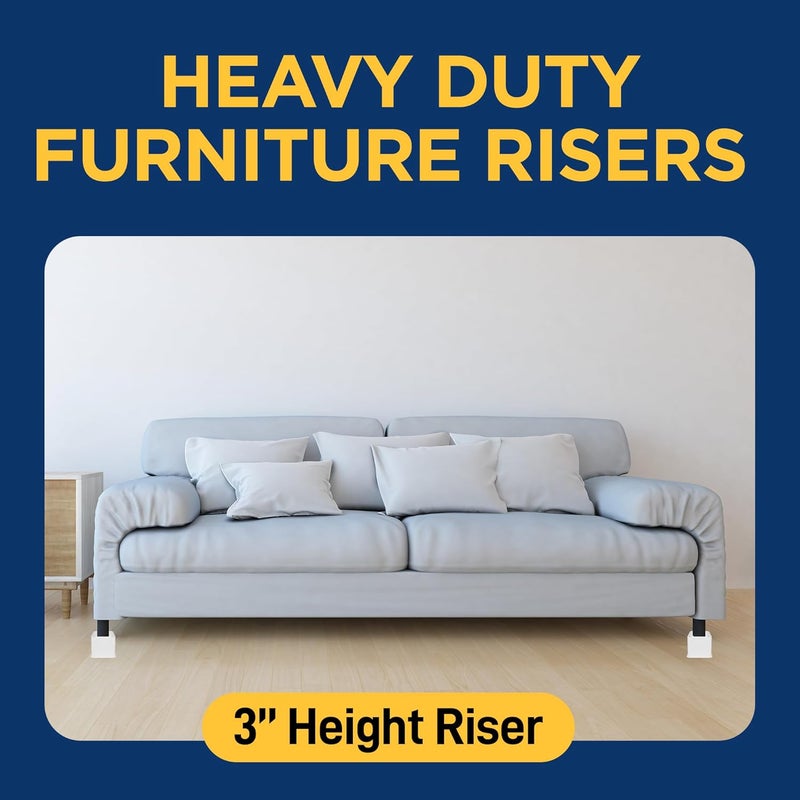 LifeMaster Furniture Riser Set - 4 Pieces Non-Slip Design Furniture Leg Riser fits with Bed, Chair, Table, Sofa, Desk, and Couches - White - Image 2