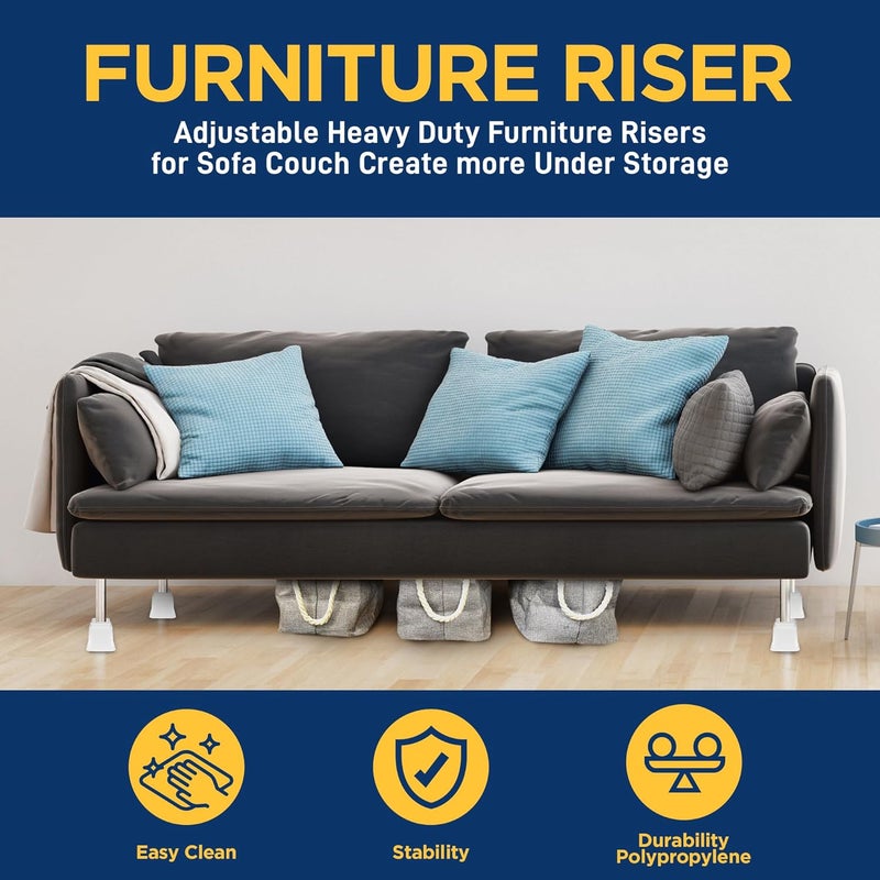 LifeMaster Furniture Riser Set - 4 Pieces Non-Slip Design Furniture Leg Riser fits with Bed, Chair, Table, Sofa, Desk, and Couches - White - Image 5