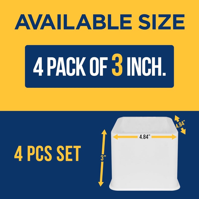 LifeMaster Furniture Riser Set - 4 Pieces Non-Slip Design Furniture Leg Riser fits with Bed, Chair, Table, Sofa, Desk, and Couches - White - Image 3