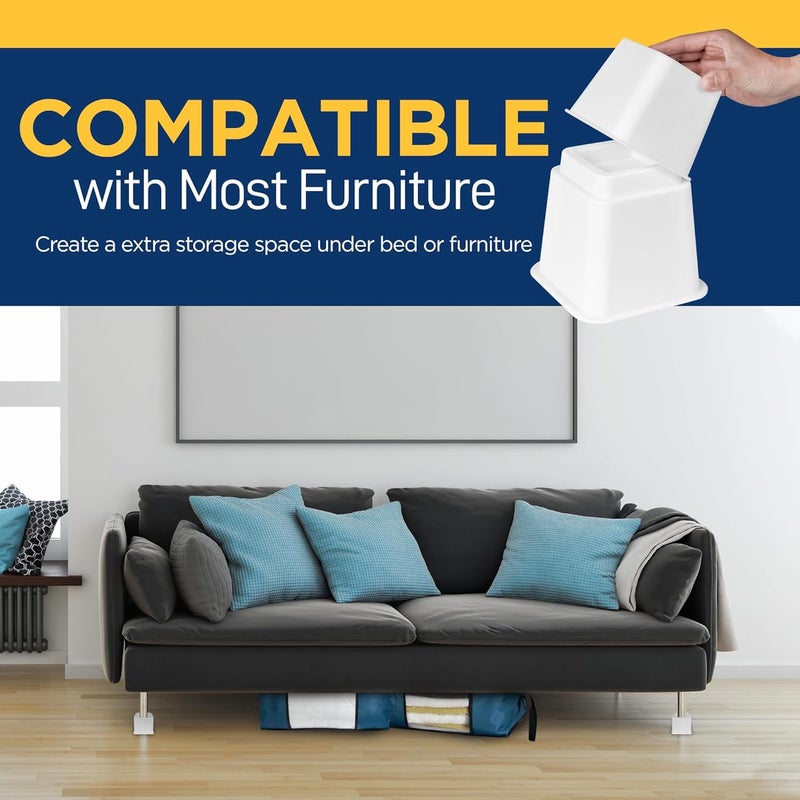 LifeMaster Furniture Riser Set - 4 Pieces Non-Slip Design Furniture Leg Riser fits with Bed, Chair, Table, Sofa, Desk, and Couches - White - Image 4