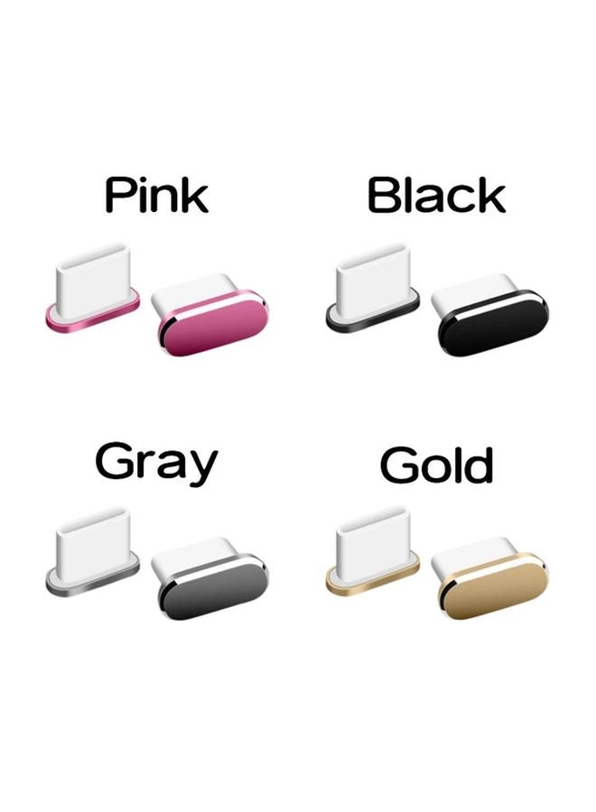 4 قطع غطاء شاحن نوع سي للجوال بلون وردي، أسود، رمادي، وذهبي معدني - Image 1