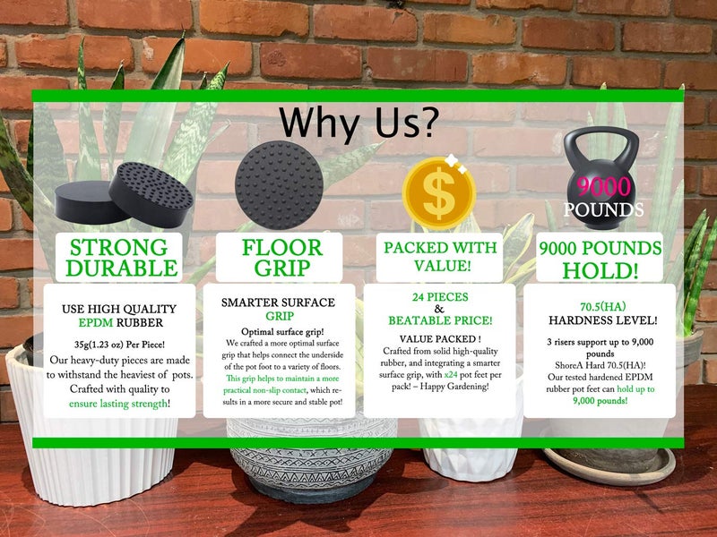 UFelice 24 Pack Invisible Pot Feet with Enhanced Non-Slip Surface Grip Plant Pots and Flowers, Solid Rubber Pots Risers, Pot Lifters for Indoor or Outdoor Planters - Image 2
