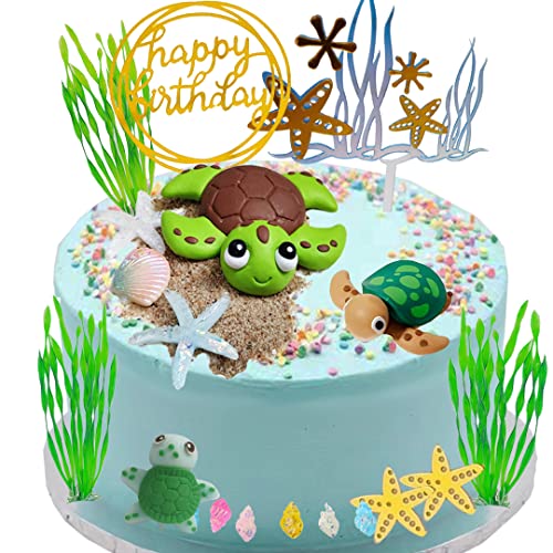 DiDida Baby Turtle Cake Topper for Ocean Sea Themed Baby Shower Birthday (3 turtle cake toppers) - Image 1