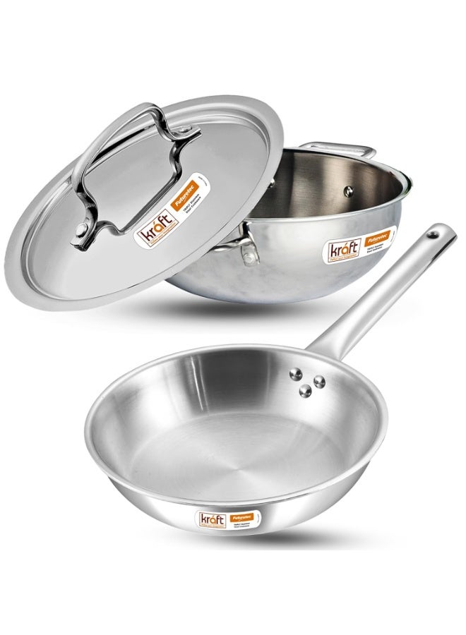 Kraft Futuretec Triply Stainless Steel 2-Piece Cookware Combo Set with Lid and Frypan - Silver - Image 1