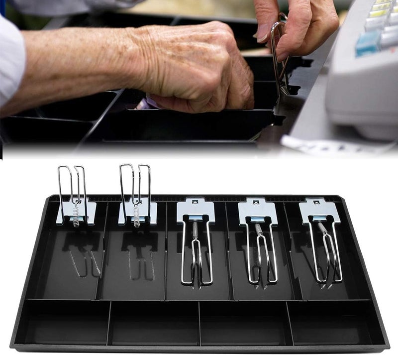 GOBBLER Cash Tray 5 Bill / 4 Coin, Durable ABS Cash Money Organiser with Stainless Steel Metal Clips (Black) - 5B4C - Image 5