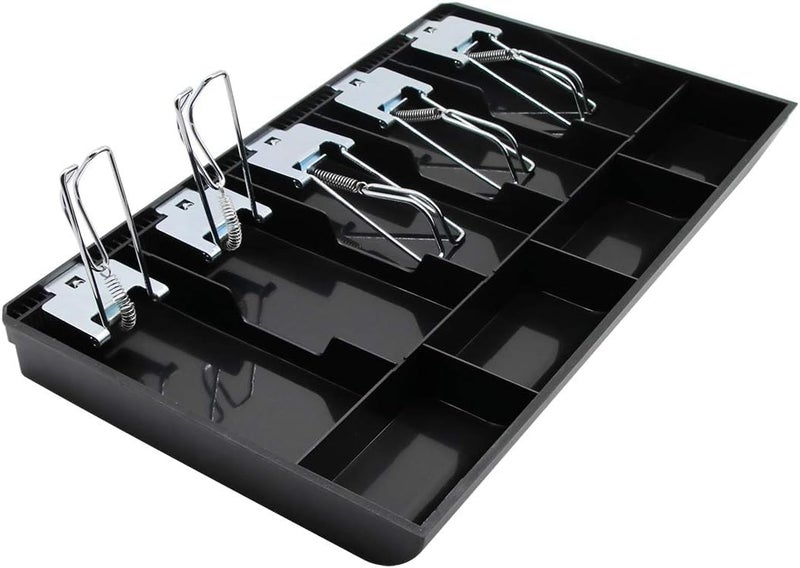 GOBBLER Cash Tray 5 Bill / 4 Coin, Durable ABS Cash Money Organiser with Stainless Steel Metal Clips (Black) - 5B4C - Image 1