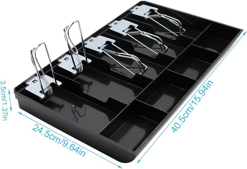 GOBBLER Cash Tray 5 Bill / 4 Coin, Durable ABS Cash Money Organiser with Stainless Steel Metal Clips (Black) - 5B4C - Image 3