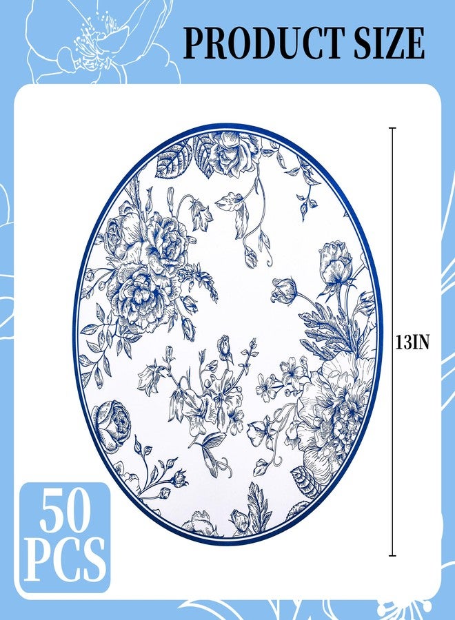 Elyxio 50Pcs Blue Floral Paper Placemats Chinoiserie Round Disposable Place Mats Blue Flower Banquet 13 Inch Paper Cutouts for Hanukkah Table Setting Wedding Birthday Party Supplies - Image 2