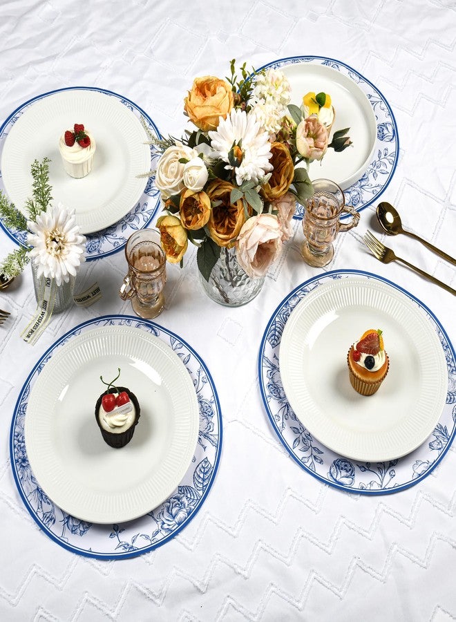 Elyxio 50Pcs Blue Floral Paper Placemats Chinoiserie Round Disposable Place Mats Blue Flower Banquet 13 Inch Paper Cutouts for Hanukkah Table Setting Wedding Birthday Party Supplies - Image 5