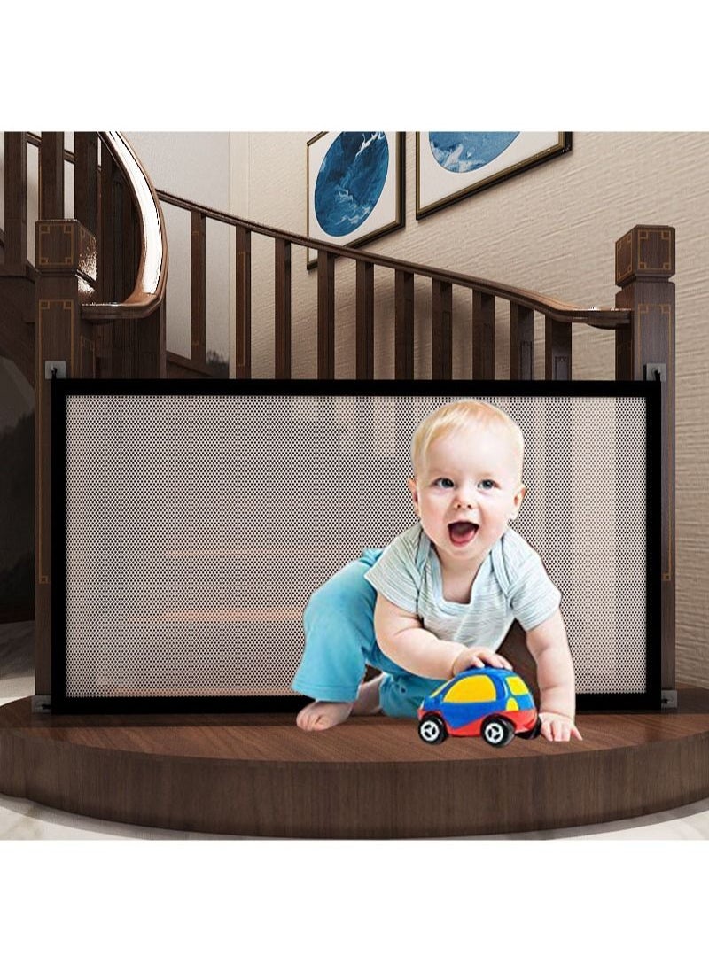 EZdenK - Stretchable Magic Pet Gate Baby Rail Net for The House Stairs Providing a Safe Enclosure for Pets to Play and Rest 4 Hooks Outdoor and Doorways Pet Isolation Net Fence No Drill - Image 1