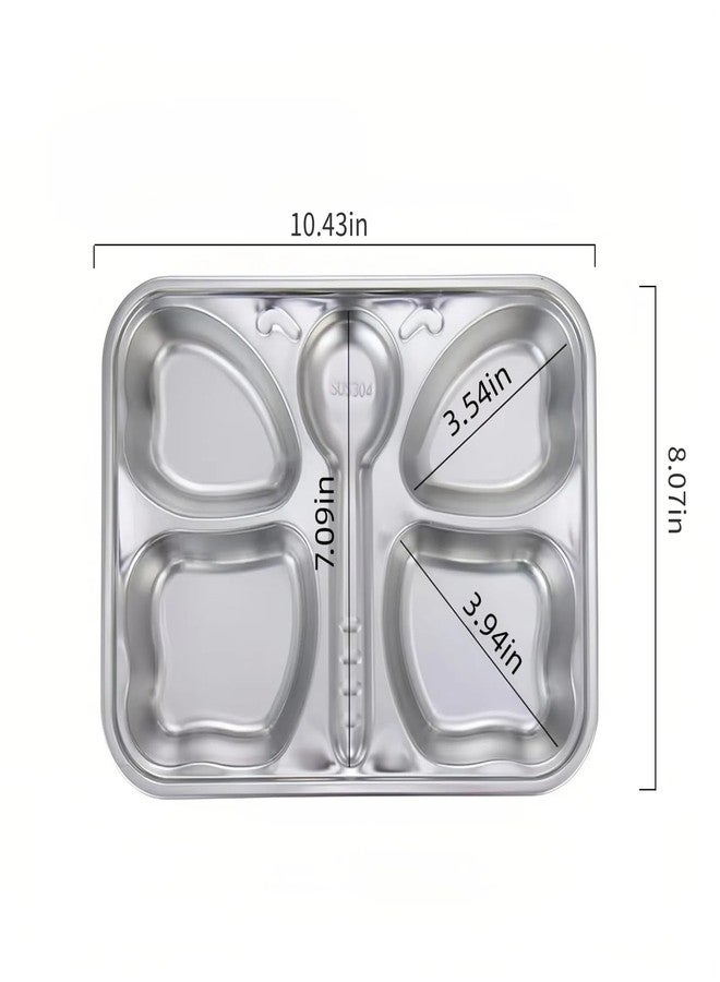 clowand 2-Piece Stainless Steel Divided Plates, Stainless Steel Plates for Kids, Butterfly-Shaped 4-Section Lunch Trays, easy to clean, Suitable for Home, Camping, Picnics and Parties ﻿ - Image 2
