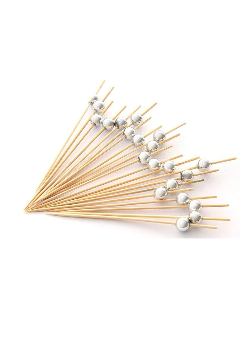 Dubkart Handmade Cocktail Picks 200PCS Count Sticks Wooden Toothpicks Party Supplies Gold Pearl&Silver Pearl  - Image 3