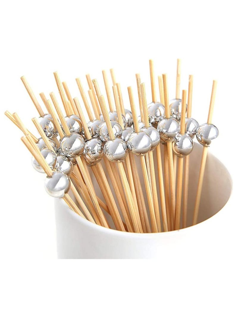 Dubkart Handmade Cocktail Picks 200PCS Count Sticks Wooden Toothpicks Party Supplies Gold Pearl&Silver Pearl  - Image 5