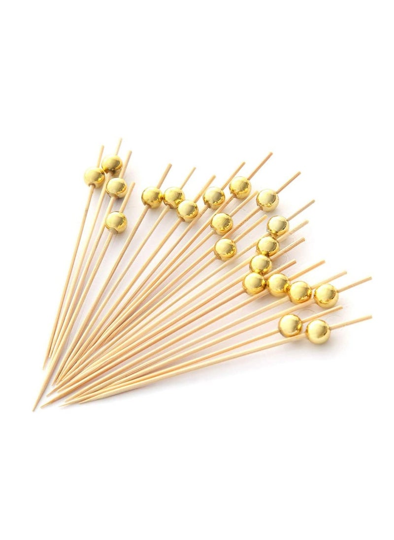 Dubkart Handmade Cocktail Picks 200PCS Count Sticks Wooden Toothpicks Party Supplies Gold Pearl&Silver Pearl  - Image 4